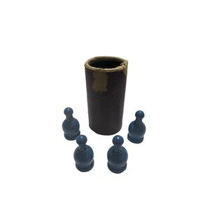 1939 Parcheesi Board Game Men Set of 4 and Shaker Cup  Blue